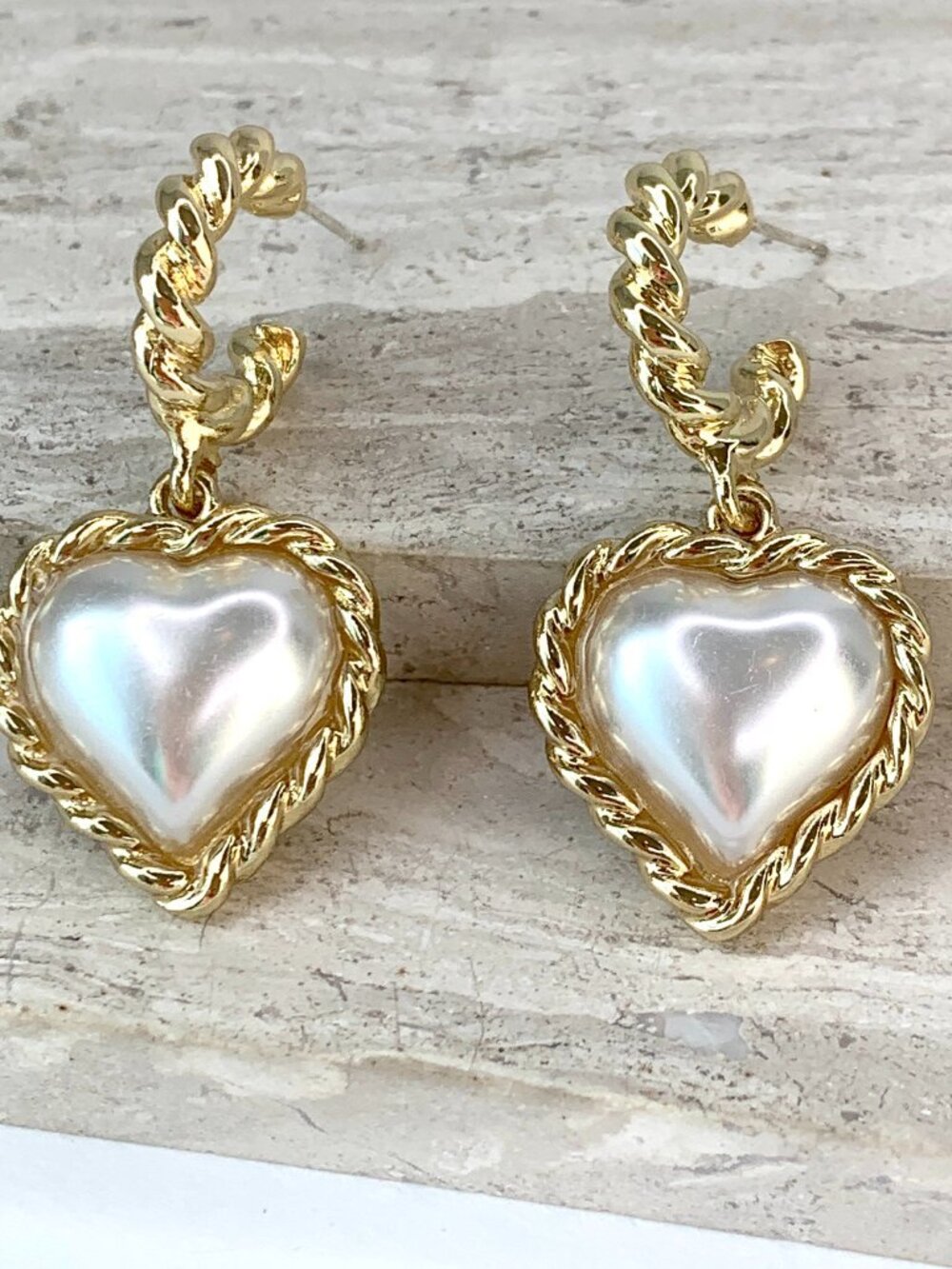 NEW Free People Power Hoops Pearl Heart Dangle Earrings
